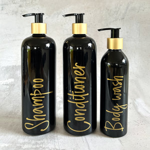 500 ml shampooflaske med guldkant og label